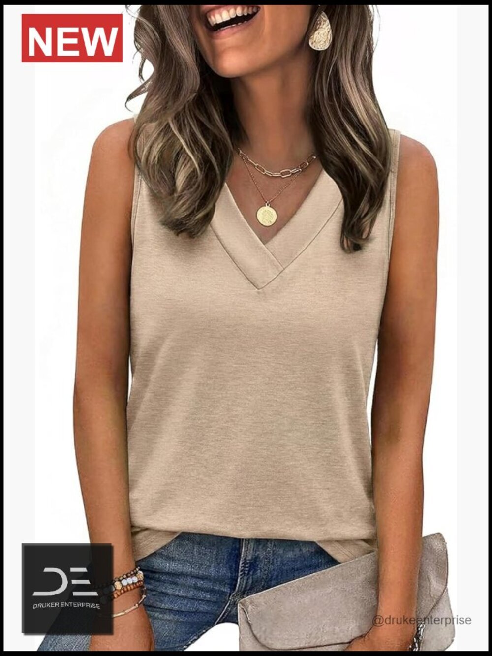 V Neck Loose Fit Sleeveless Summer Tank Top Business Casual Blouse